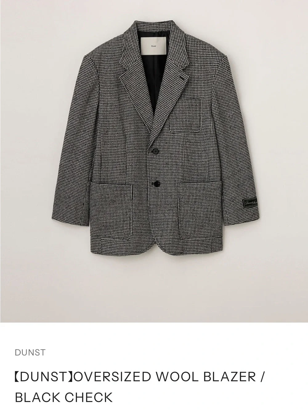 DUNST Oversized Wool Blazer in Black Check